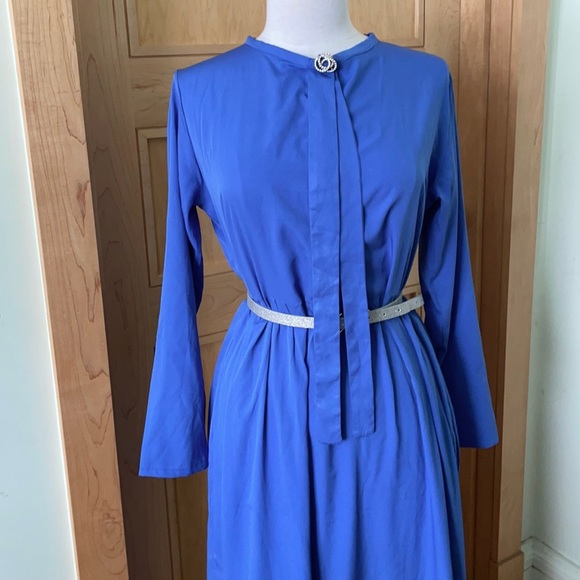 Vintage 70’s Long Blue Dress, Size M - Picture 2 of 16